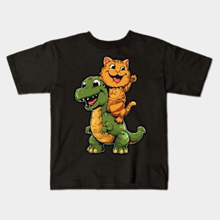 Cat Dinosaur City Kids T-Shirt